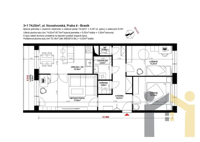 Prodej bytu 3+1, Praha - Braník, Novodvorská, 73 m2