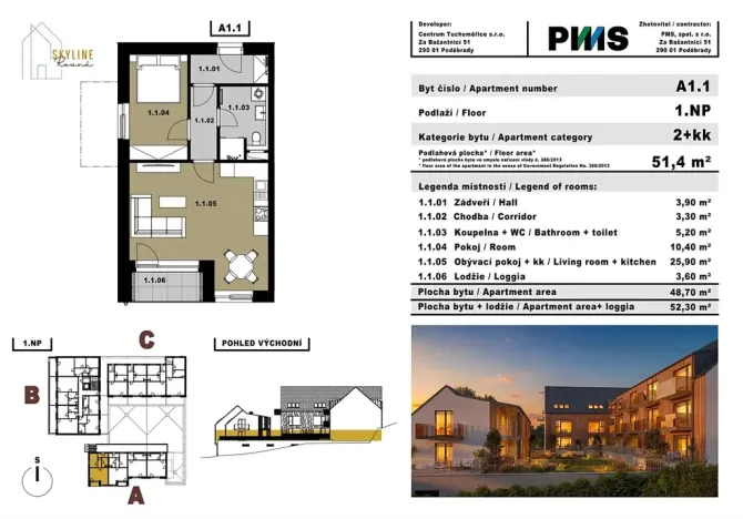 Prodej bytu 2+kk, Tuchoměřice, 66 m2