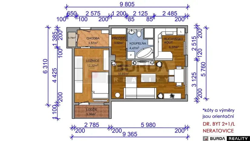 Prodej bytu 2+1, Neratovice, 53 m2