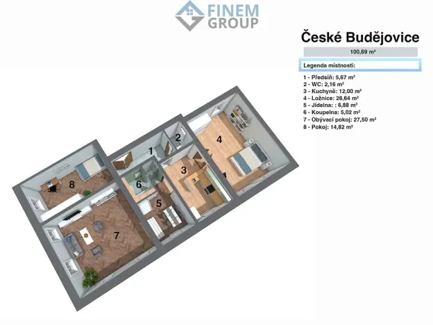Prodej bytu 2+1, České Budějovice, 58 m2