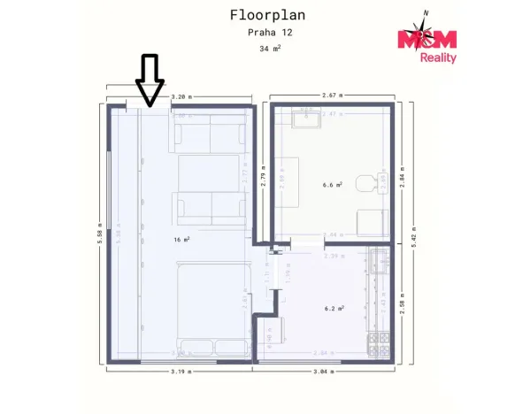 Pronájem bytu 1+1, Praha - Točná, Keltská, 34 m2