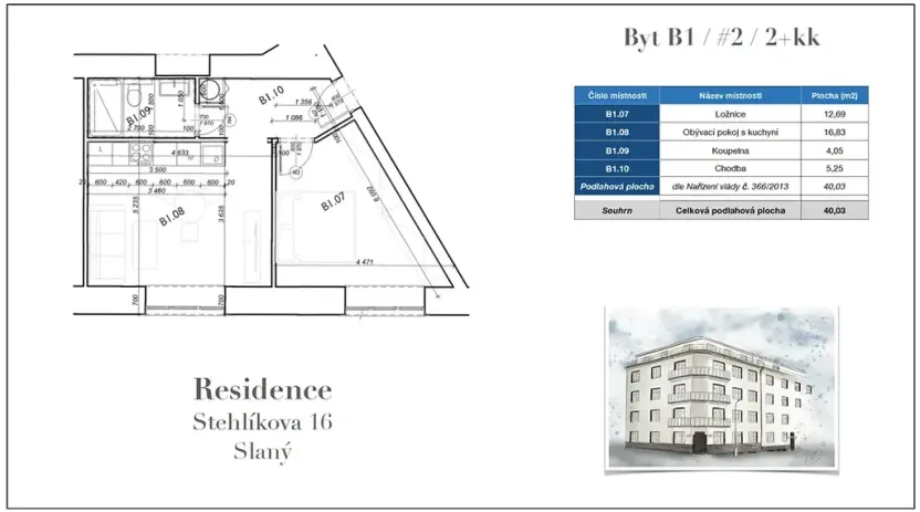 Prodej bytu 2+kk, Slaný, Stehlíkova, 40 m2