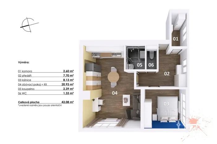 Pronájem bytu 2+kk, Praha - Michle, Podle Kačerova, 43 m2