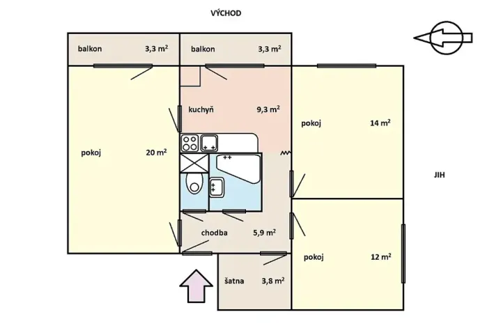 Pronájem bytu 3+1, Brno, Kubánská, 68 m2