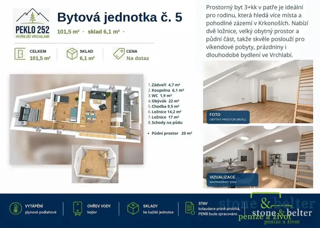 Prodej bytu 3+kk, Vrchlabí, Peklo, 95 m2