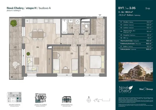 Prodej bytu 3+kk, Praha - Dolní Chabry, Velemínská, 80 m2