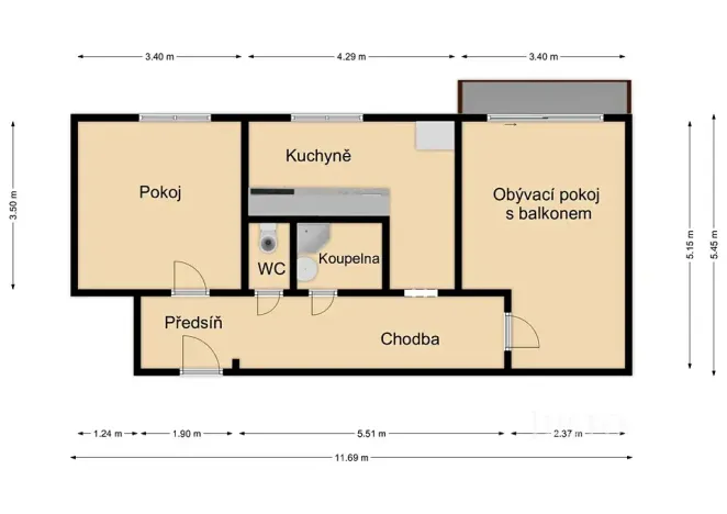 Pronájem bytu 2+1, Zábřeh, Křížkovského, 49 m2