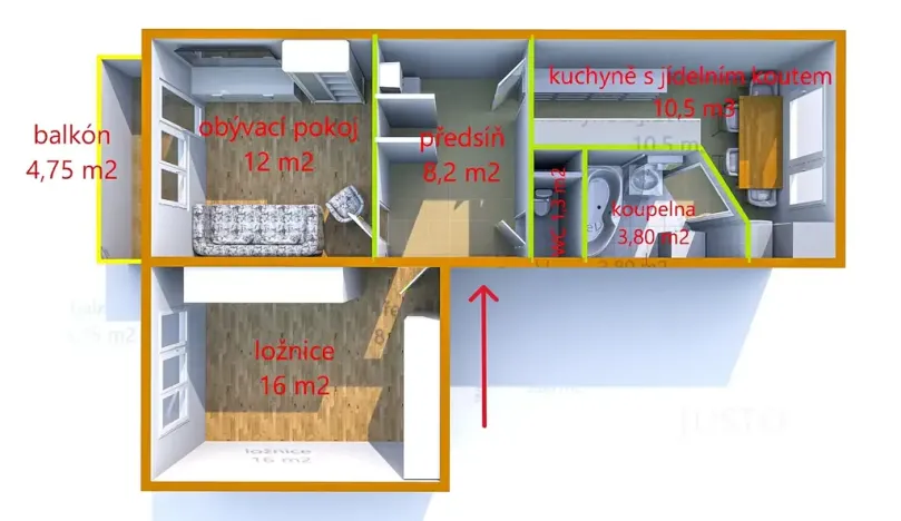 Pronájem bytu 2+1, Staré Město, Brněnská, 56 m2
