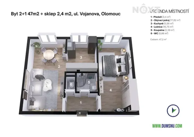 Prodej bytu 2+1, Olomouc, Vojanova, 47 m2