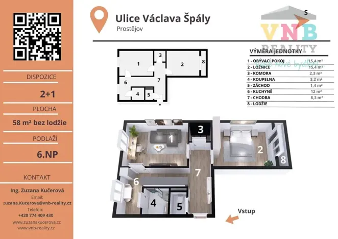 Pronájem bytu 2+1, Prostějov, Václava Špály, 58 m2
