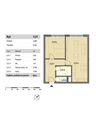 Pronájem bytu 2+kk, Velké Přílepy, Pražská, 59 m2
