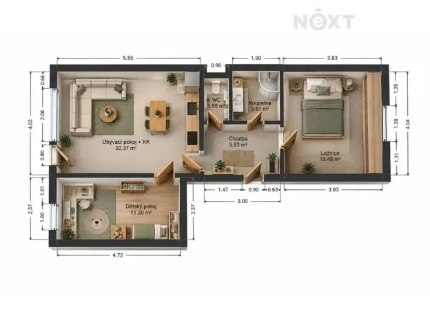 Prodej bytu 3+kk, Květnice, 60 m2