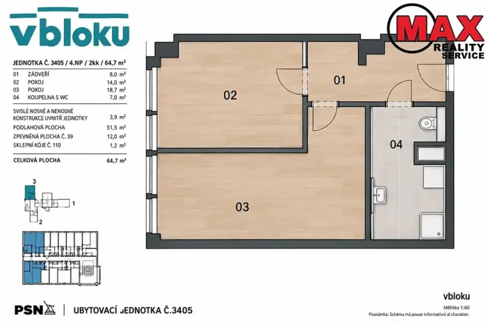 Prodej bytu 2+kk, Praha - Jinonice, Peroutkova, 54 m2