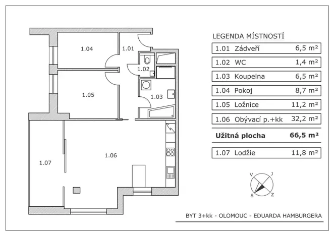 Prodej bytu 3+kk, Olomouc, Eduarda Hamburgera, 62 m2