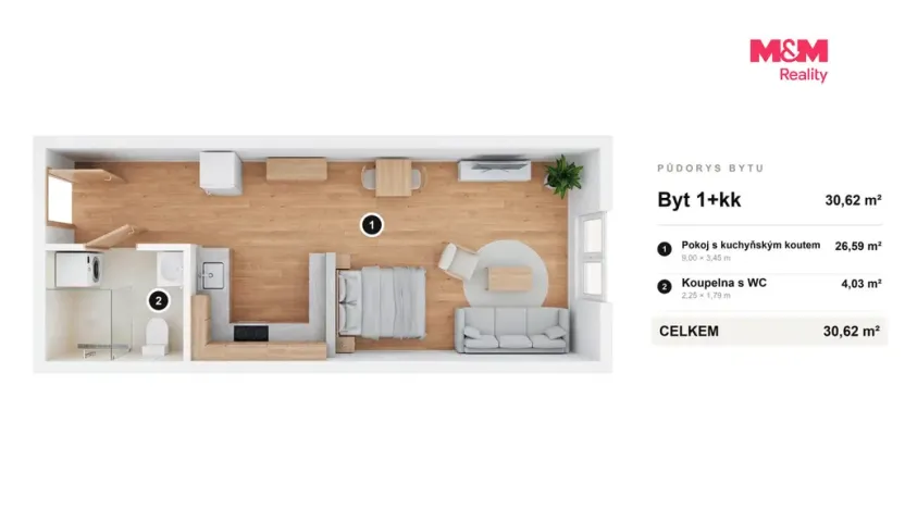 Prodej bytu 1+kk, Třeboň - Třeboň II, Táboritská, 30 m2