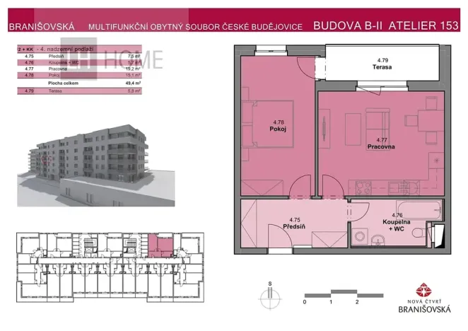 Prodej bytu 2+kk, České Budějovice, Branišovská, 49 m2