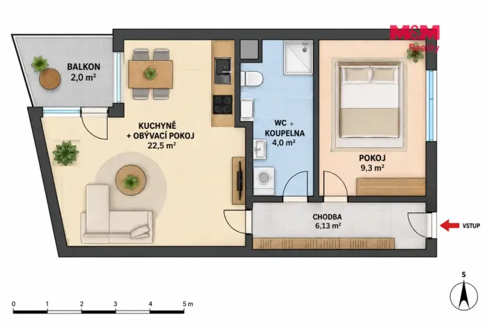 Pronájem bytu 2+kk, Pardubice, Na Drážce, 44 m2