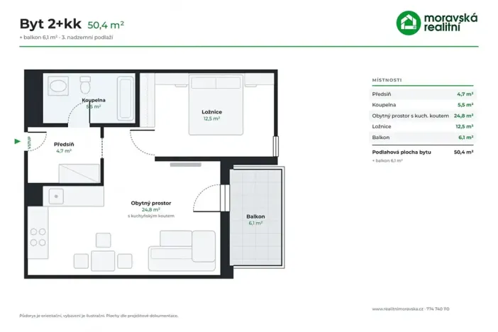 Pronájem bytu 2+kk, Oslavany, náměstí 13. prosince, 50 m2