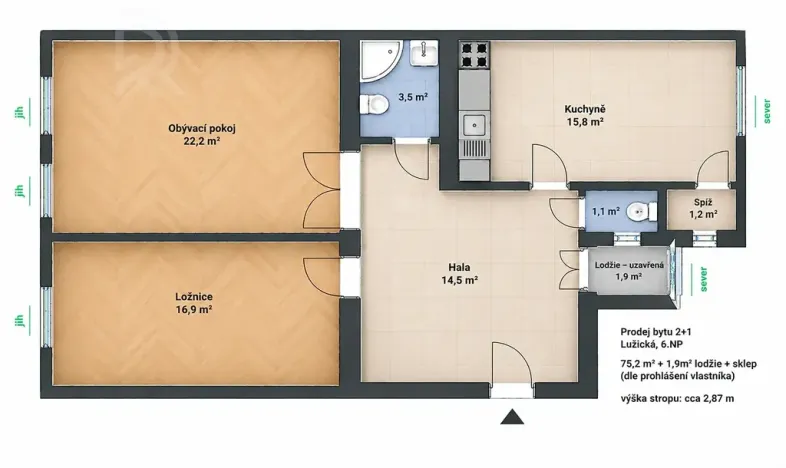Prodej bytu 2+1, Praha - Vinohrady, Lužická, 75 m2