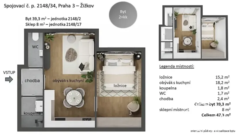 Prodej bytu 2+kk, Praha - Žižkov, Spojovací, 40 m2