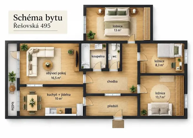 Prodej bytu 4+1, Praha - Bohnice, Řešovská, 79 m2