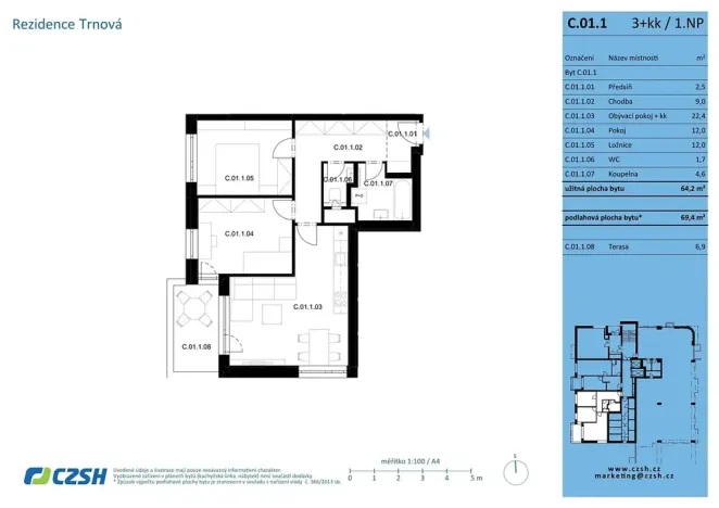 Prodej bytu 3+kk, Pardubice, Jozefa Gabčíka, 73 m2
