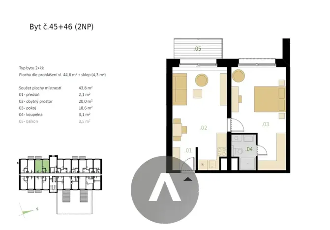 Pronájem bytu 2+kk, Brno, Rakovecká, 47 m2