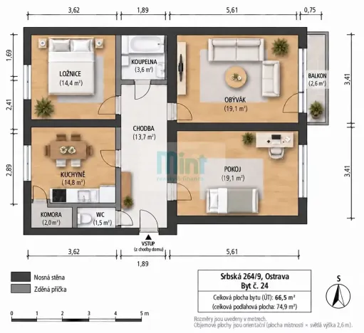Prodej bytu 3+1, Ostrava, Srbská, 76 m2
