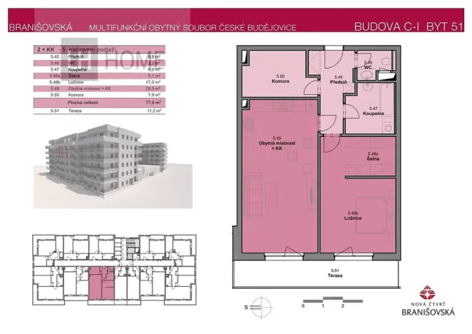 Prodej bytu 2+kk, České Budějovice, Čakovská, 77 m2