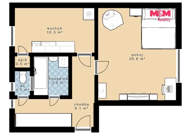 Pronájem bytu 1+1, Bechyně, Na Libuši, 46 m2
