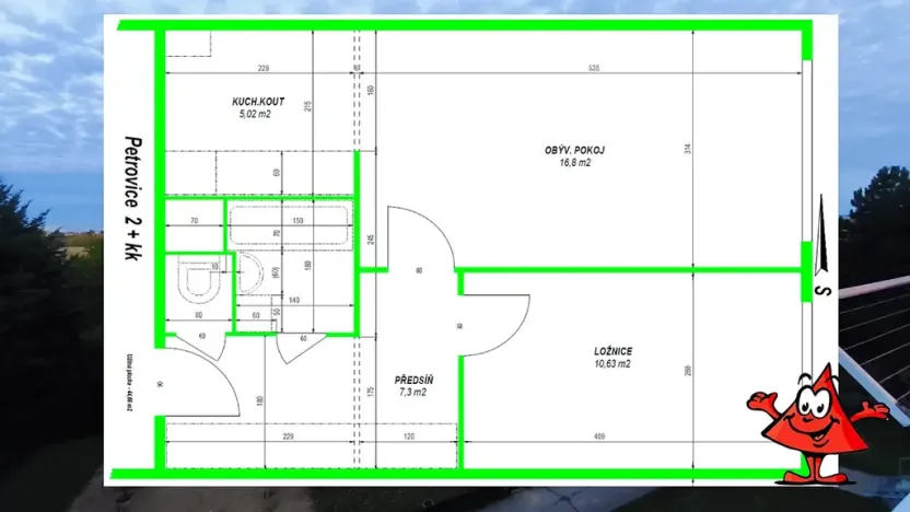 Pronájem bytu 2+kk, Praha - Petrovice, Kurčatovova, 45 m2