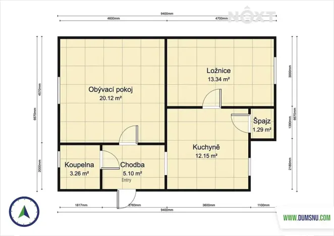 Prodej bytu 2+1, Hanušovice, Hlavní, 55 m2
