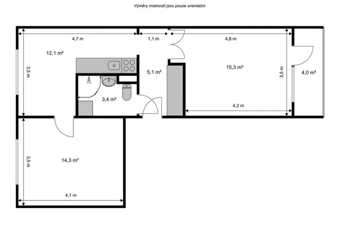 Pronájem bytu 2+1, Tanvald, Radniční, 50 m2