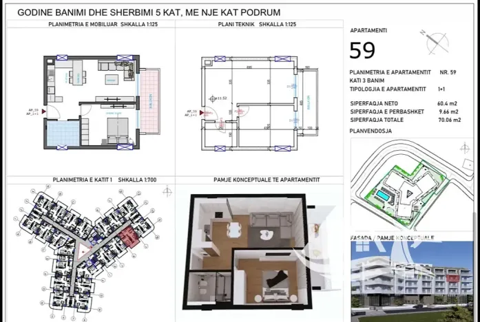 Prodej bytu 2+kk, Qerret, Albánie, 60 m2