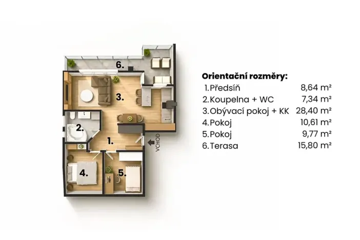 Prodej bytu 3+kk, Bošovice, Vyhlídka, 84 m2