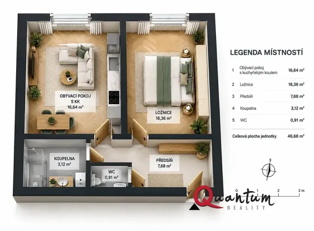 Prodej bytu 2+kk, Praha - Nusle, Na výsledku I, 46 m2