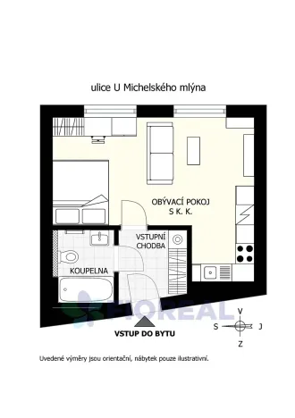 Prodej bytu 1+kk, Praha - Michle, U michelského mlýna, 32 m2