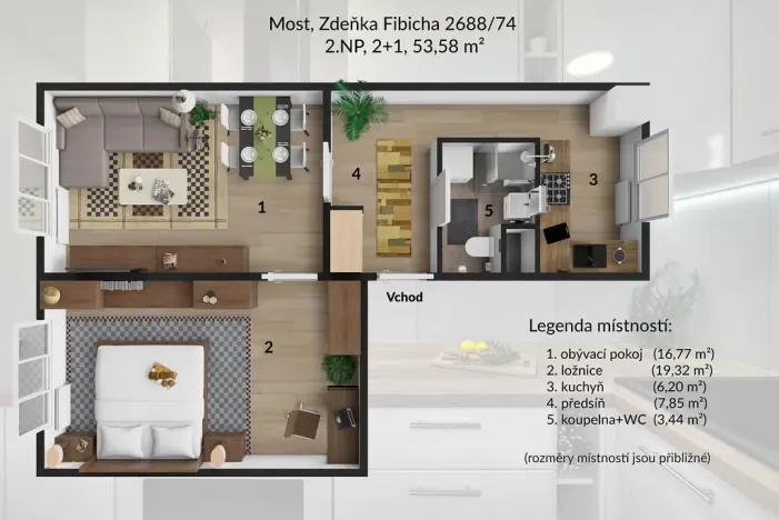 Pronájem bytu 2+1, Most, Zdeňka Fibicha, 55 m2