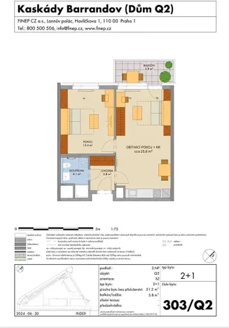 Prodej bytu 2+kk, Praha - Hlubočepy, Gollové, 51 m2