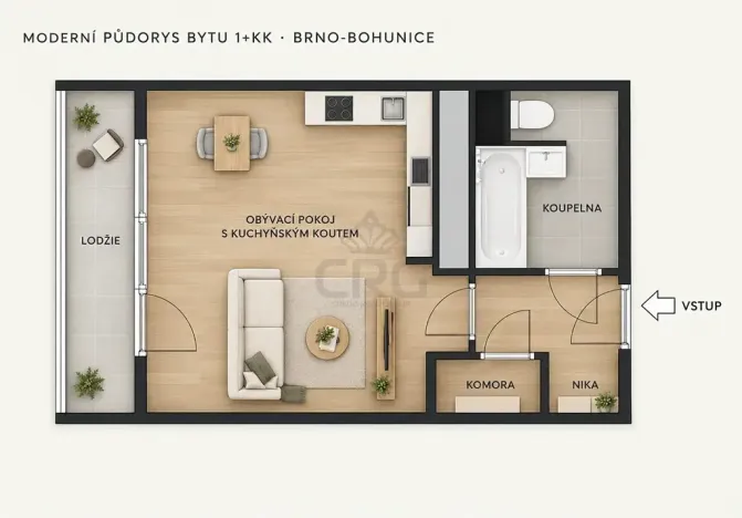 Prodej bytu 1+kk, Brno, Okrouhlá, 32 m2
