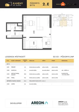 Pronájem bytu 2+kk, Ostrava, Na Burni, 61 m2