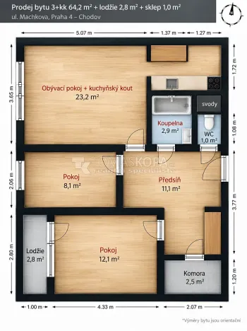 Prodej bytu 3+kk, Praha - Chodov, Machkova, 64 m2