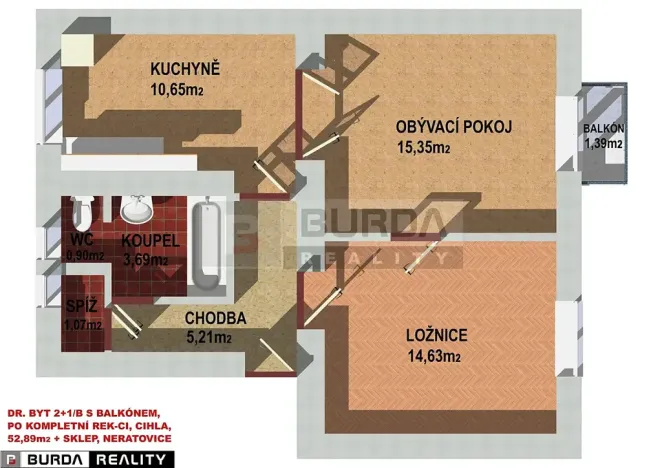 Pronájem bytu 2+1, Neratovice, 54 m2