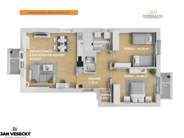 Prodej bytu 3+kk, Praha - Třeboradice, Špeciánova, 74 m2