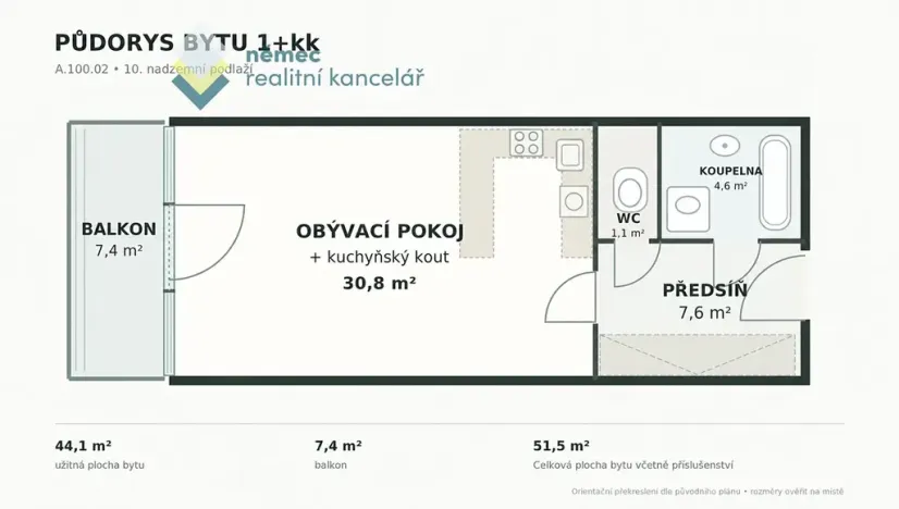Prodej bytu 1+kk, Praha - Krč, Panuškova, 51 m2