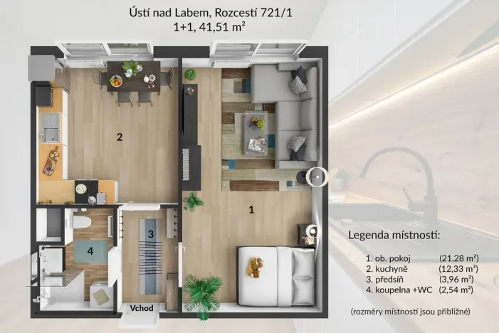 Pronájem bytu 1+1, Ústí nad Labem - Krásné Březno, Rozcestí, 41 m2