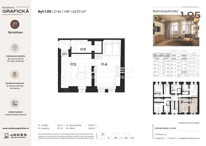 Prodej bytu 2+kk, Praha - Smíchov, Grafická, 42 m2