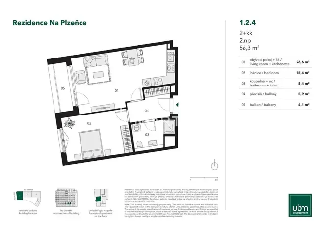 Prodej bytu 2+kk, Praha - Smíchov, Na Plzeňce, 56 m2