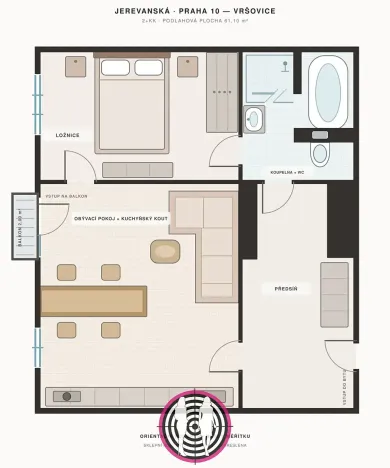 Prodej bytu 2+kk, Praha - Vršovice, Jerevanská, 61 m2